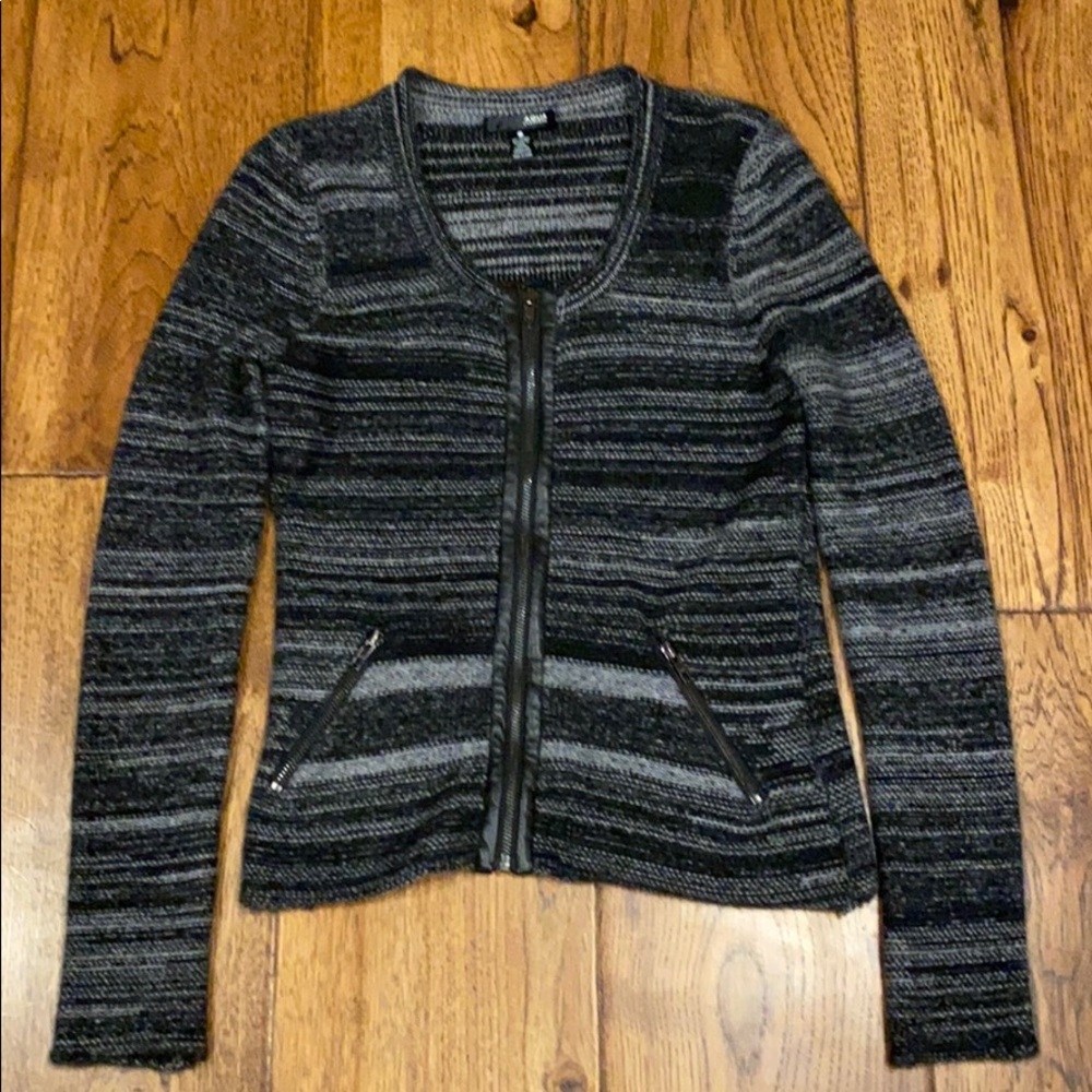 AQUA Cashmere Sweater with Black leather trim